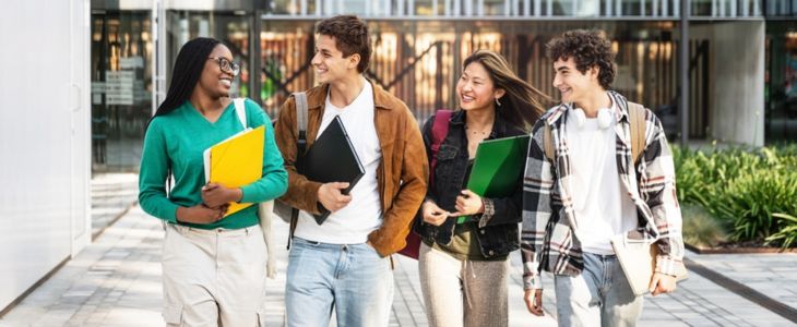 Students walk on a college campus