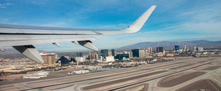 an airplane taking off at las vegas airport