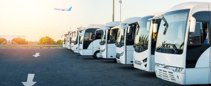 buses parked at an airport